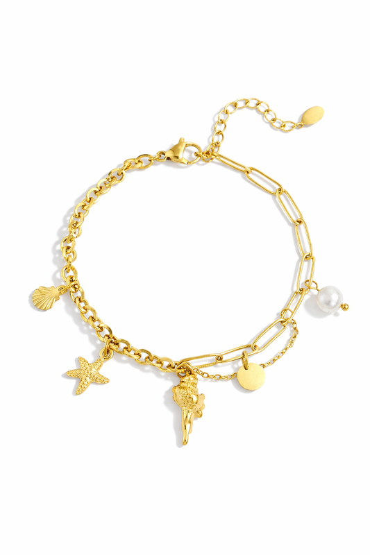 Armband Gliederarmbandanhänger Goldfarben Süßwasserperle Urlaub Yehwang