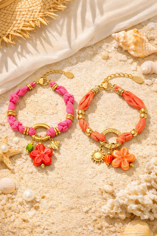 Armband Sunny Floral Armband Orange Gold Farbe Textil Nickelfrei Yehwang