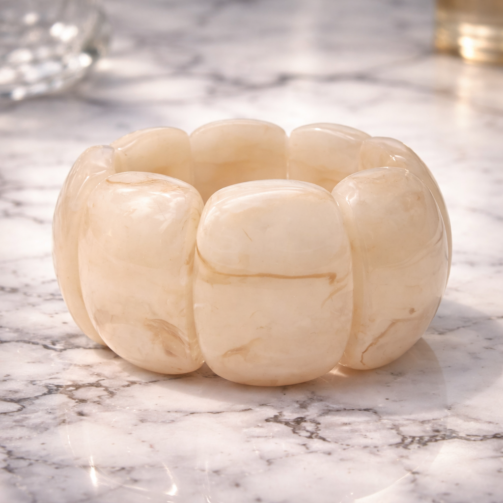 Armband Acryl Stretch Marmor Look Creme und Schwarz Nickelfrei trend 2026 Yehwang