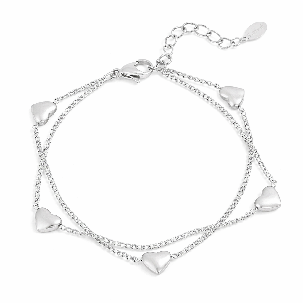 Armband „Lots of Hearts“ Silber- Goldfarben Doppelarmband filigran Herzchen Yehwang