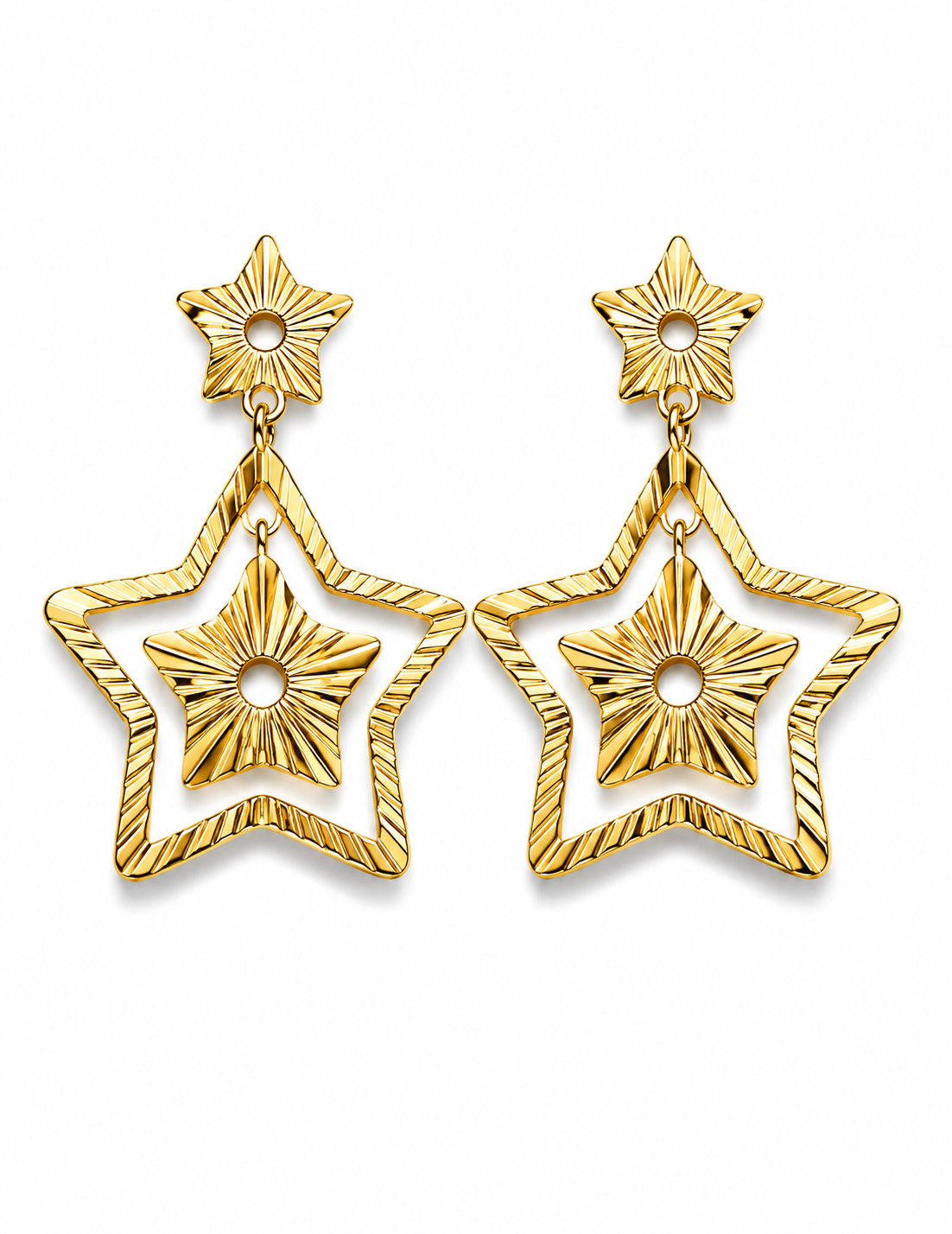 Ohrhänger zwei Sterne Goldfarben Edelstahl nickelfrei Yehwang