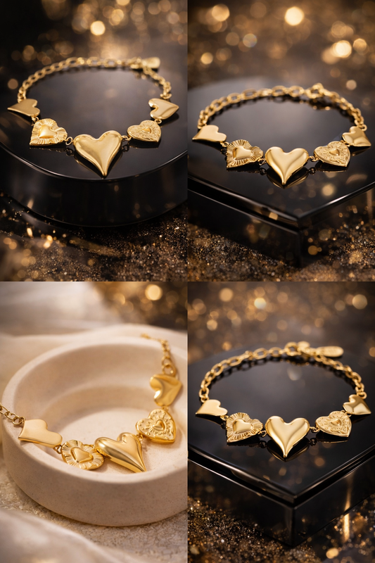 Armband Filigran große Herzen Bettelarmband Nickelfrei Yehwang