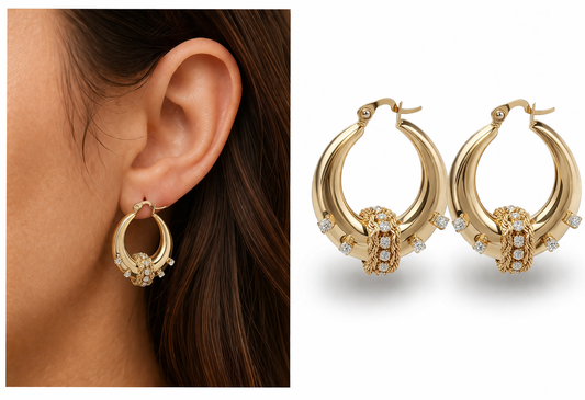 Ohrringe Creolen Goldfarben Strass Verzierungen Festlich Nickelfrei Michelle Bijou