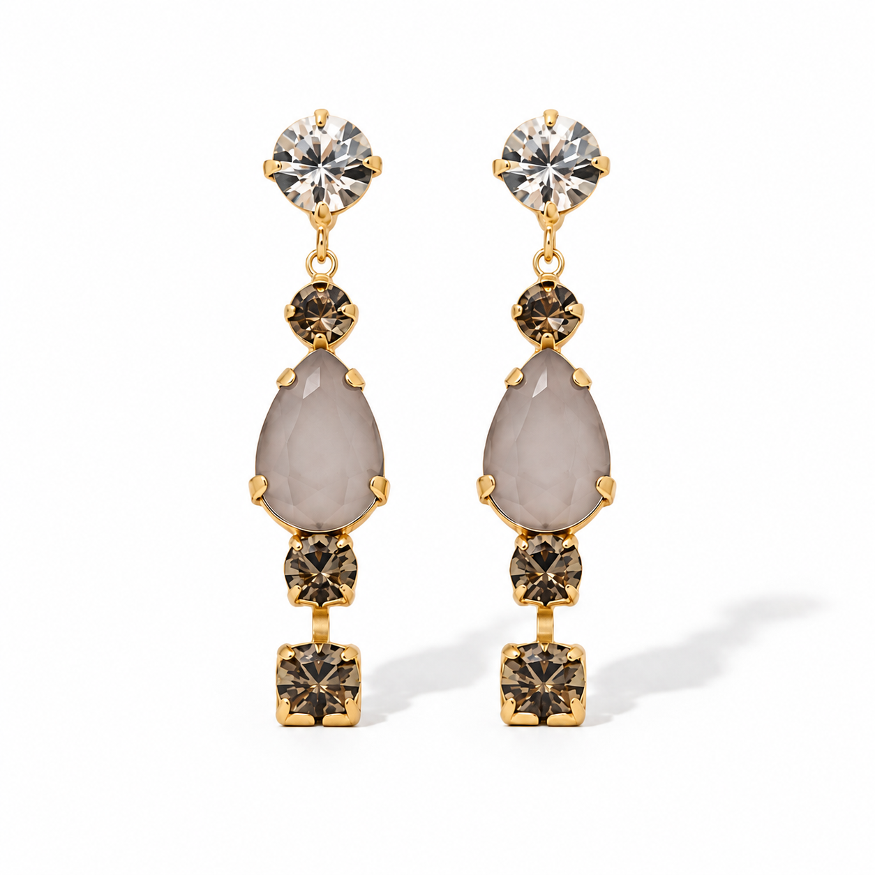 Biba Ohrringe Ohrhänger Strass Grau Rosa Weiß Gelb Gold Elegant Festlich Nickelfrei