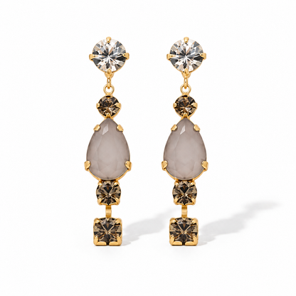 Biba Ohrringe Ohrhänger Strass Grau Rosa Weiß Gelb Gold Elegant Festlich Nickelfrei