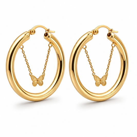 Ohrringe Creolen Goldfarben mit kleiner Schmetterling Nickelfrei Michelle Bijou