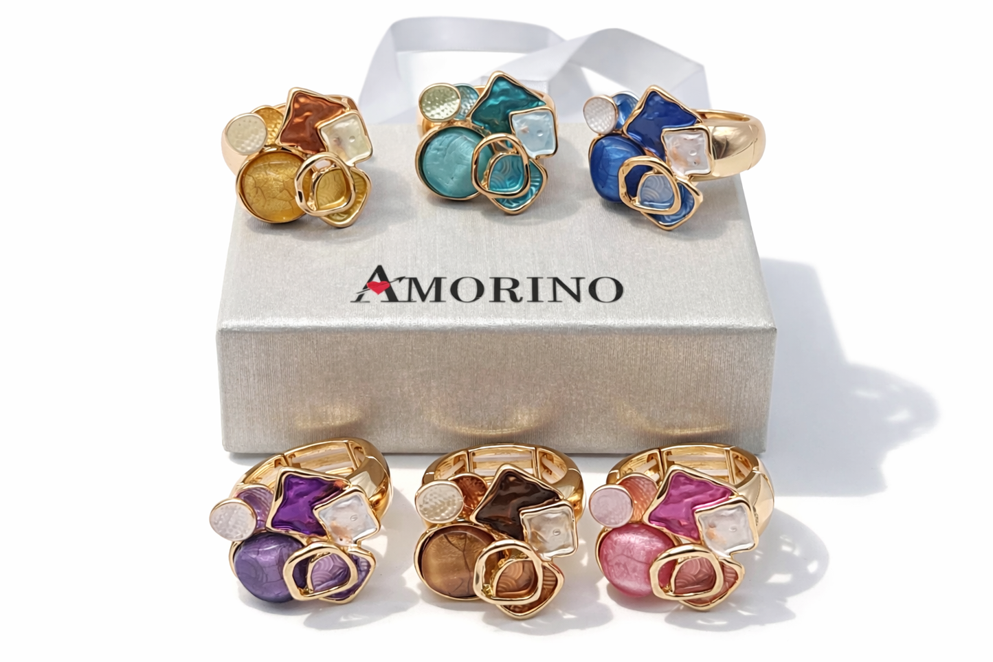 Ring Elastischer Ring Emailliertem Volant Abstrakt Organisch Farben Amorino