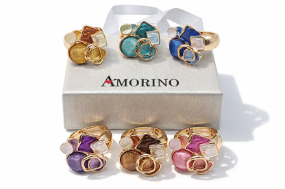 Ring Elastischer Ring Emailliertem Volant Abstrakt Organisch Farben Amorino
