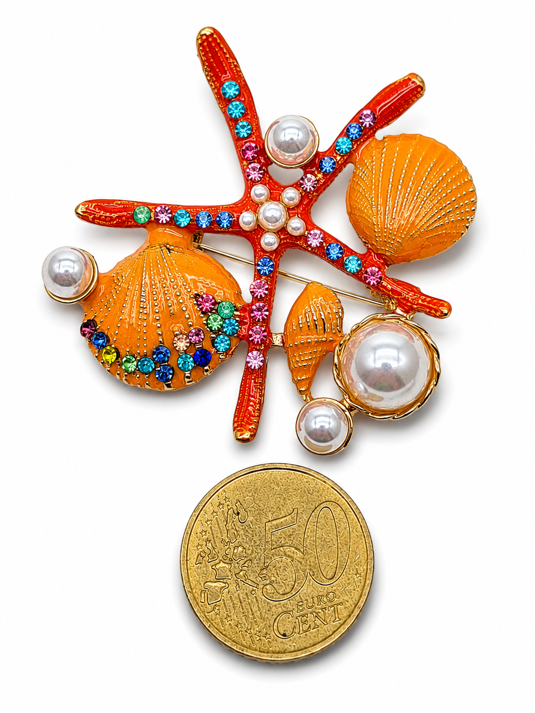 Brosche Ocean Treasures orange Seestern Rosa Blau Bunt Strand Urlaub