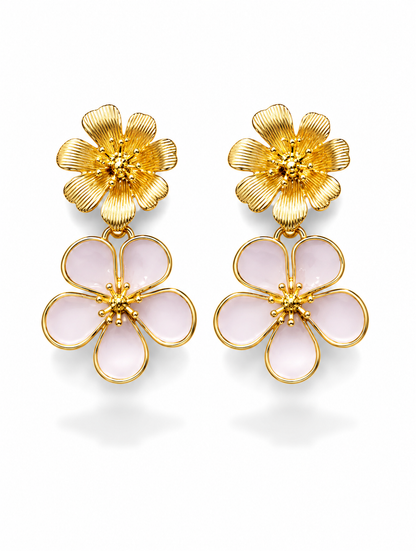 Ohrringe Ohrhänger Blumen Emaille schwarz Weiß goldfarben nickelfrei Yehwang