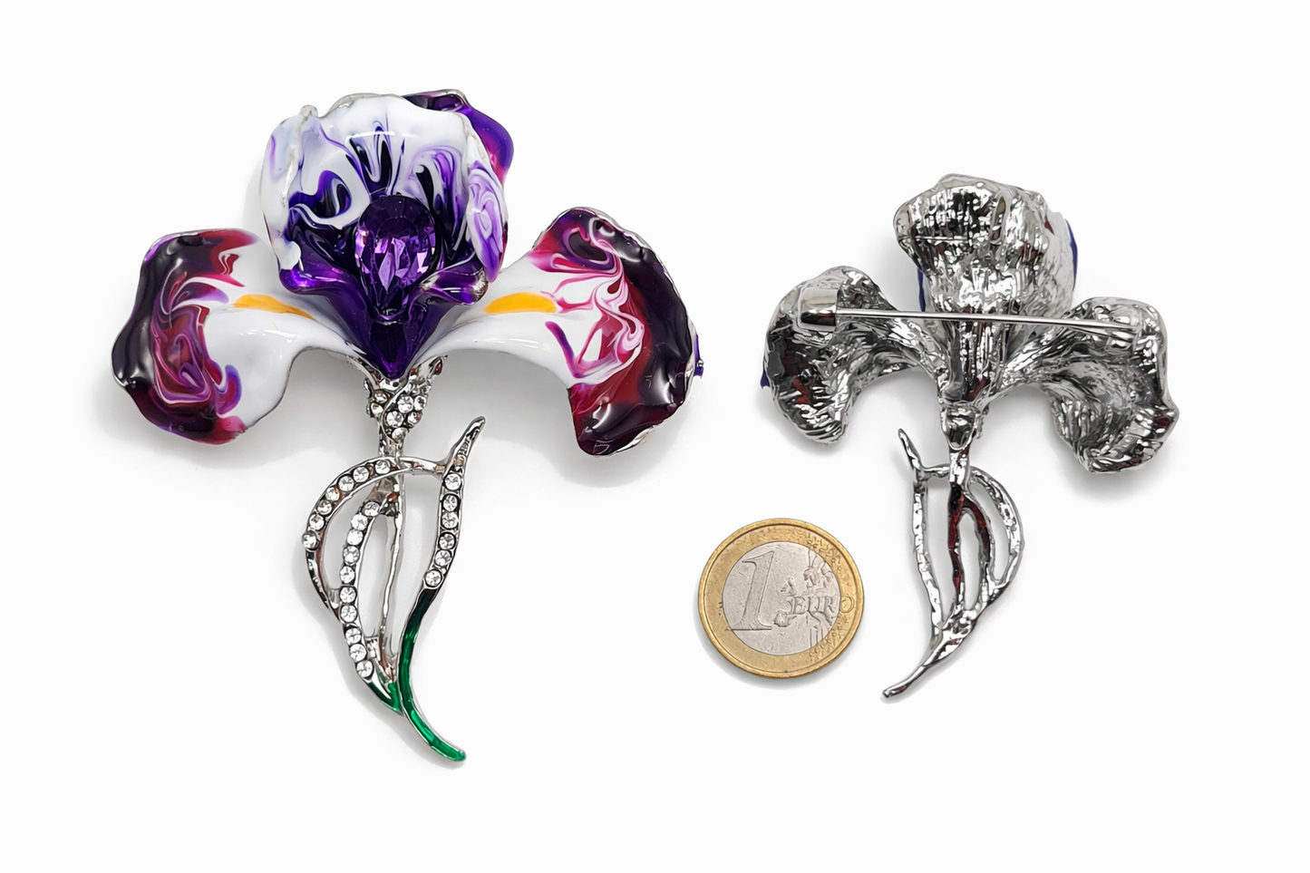 Brosche Iris Blume Garten Anstecknadel Straß Bunt