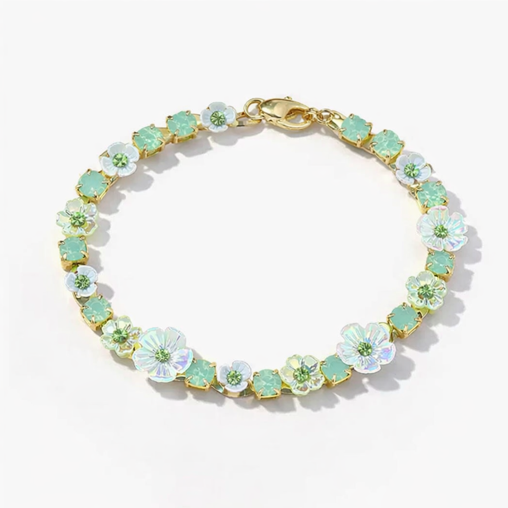 Armband mit Emaille und funkelnden Strasssteinen Flowerpower Blumen