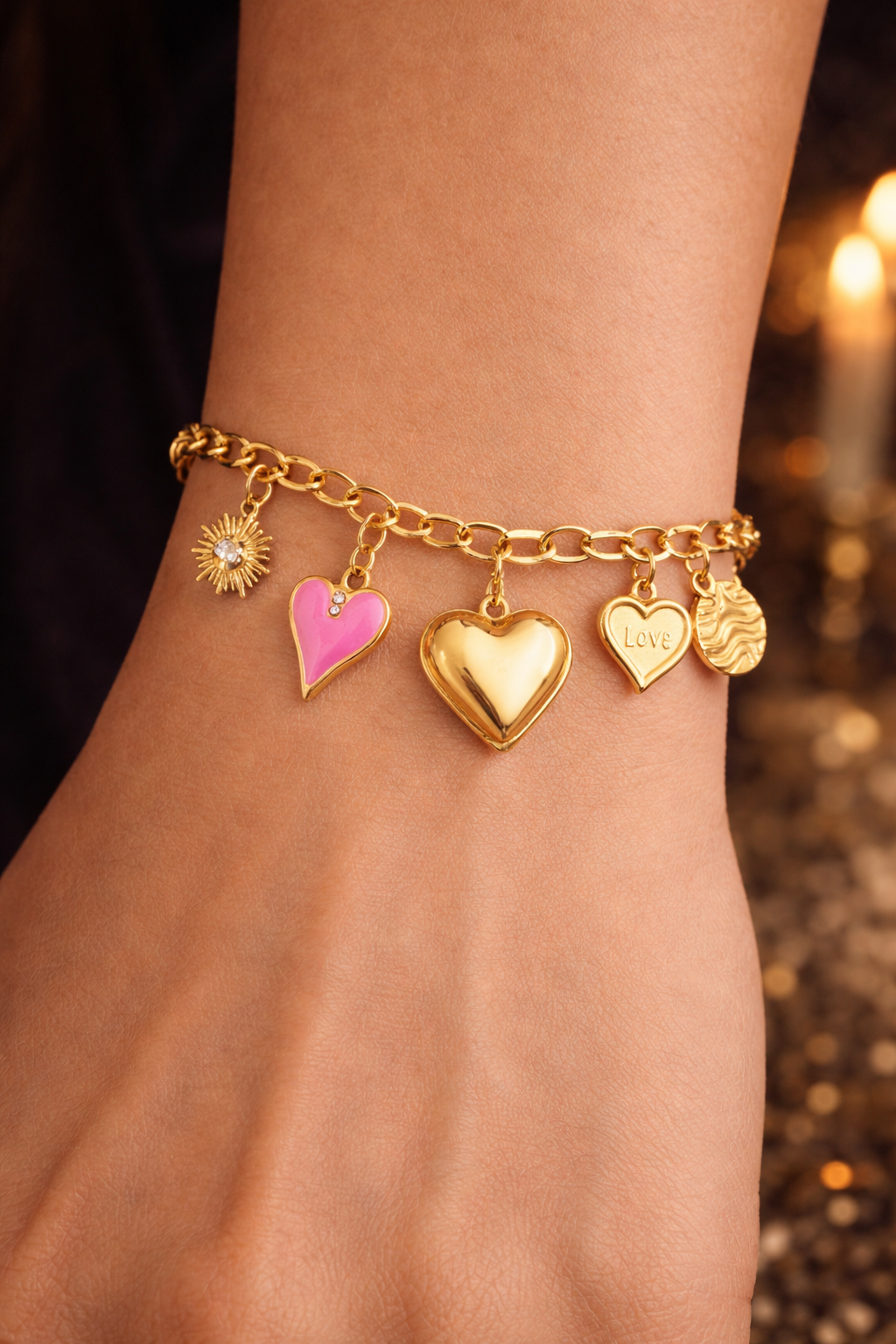 Armband Love-Charm-Armband goldfarben Pink Liebe Love Freundschaft Yehwang