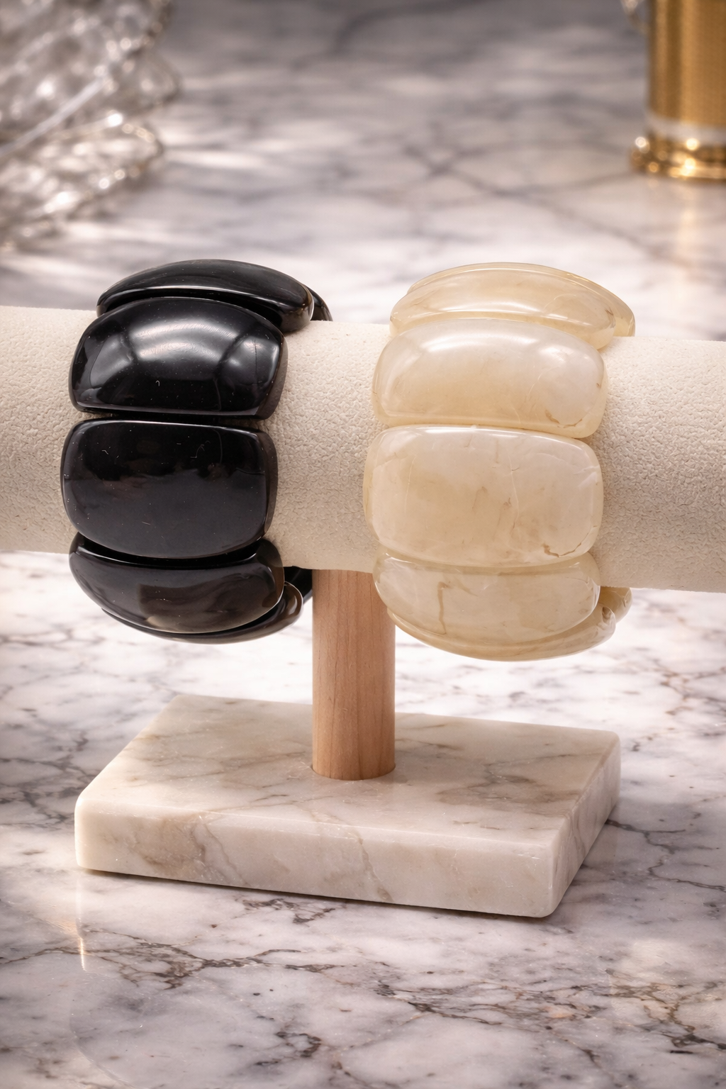 Armband Acryl Stretch Marmor Look Creme und Schwarz Nickelfrei trend 2026 Yehwang