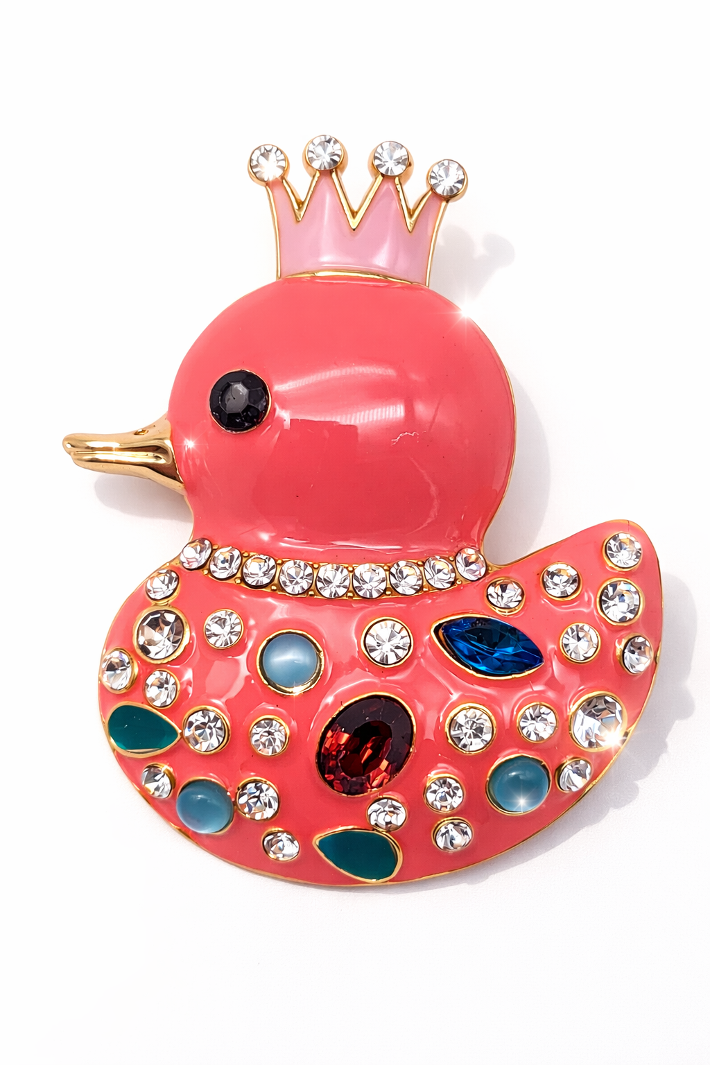 Brosche Königsente Pink Gelb Modeschmuck Vogel Ente Straß