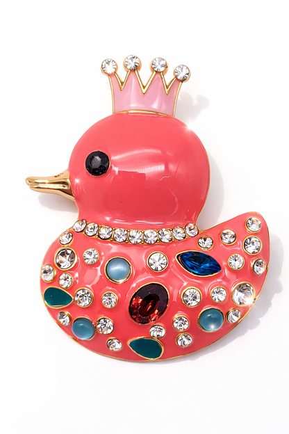 Brosche Königsente Pink Gelb Modeschmuck Vogel Ente Straß