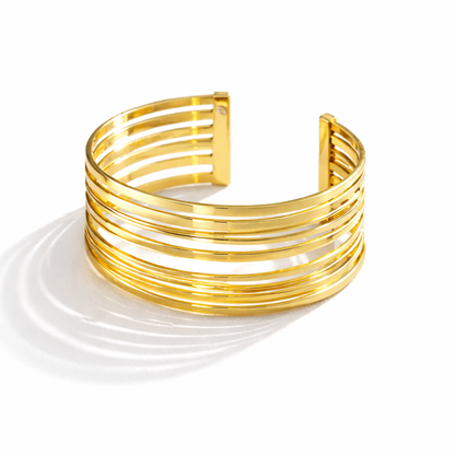 Armreif Breites Manschettenarmband Edelstahl parallelen Linien Trend Cosmos