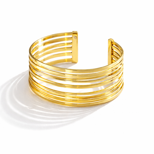 Armreif Breites Manschettenarmband Edelstahl parallelen Linien Trend Cosmos
