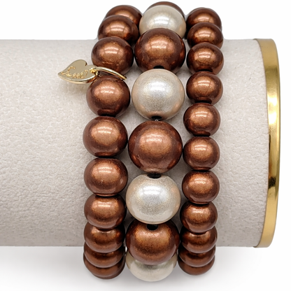 Armband Braun Beige Cat-eye Elastisch Set Trend Nickelfrei Sweet7