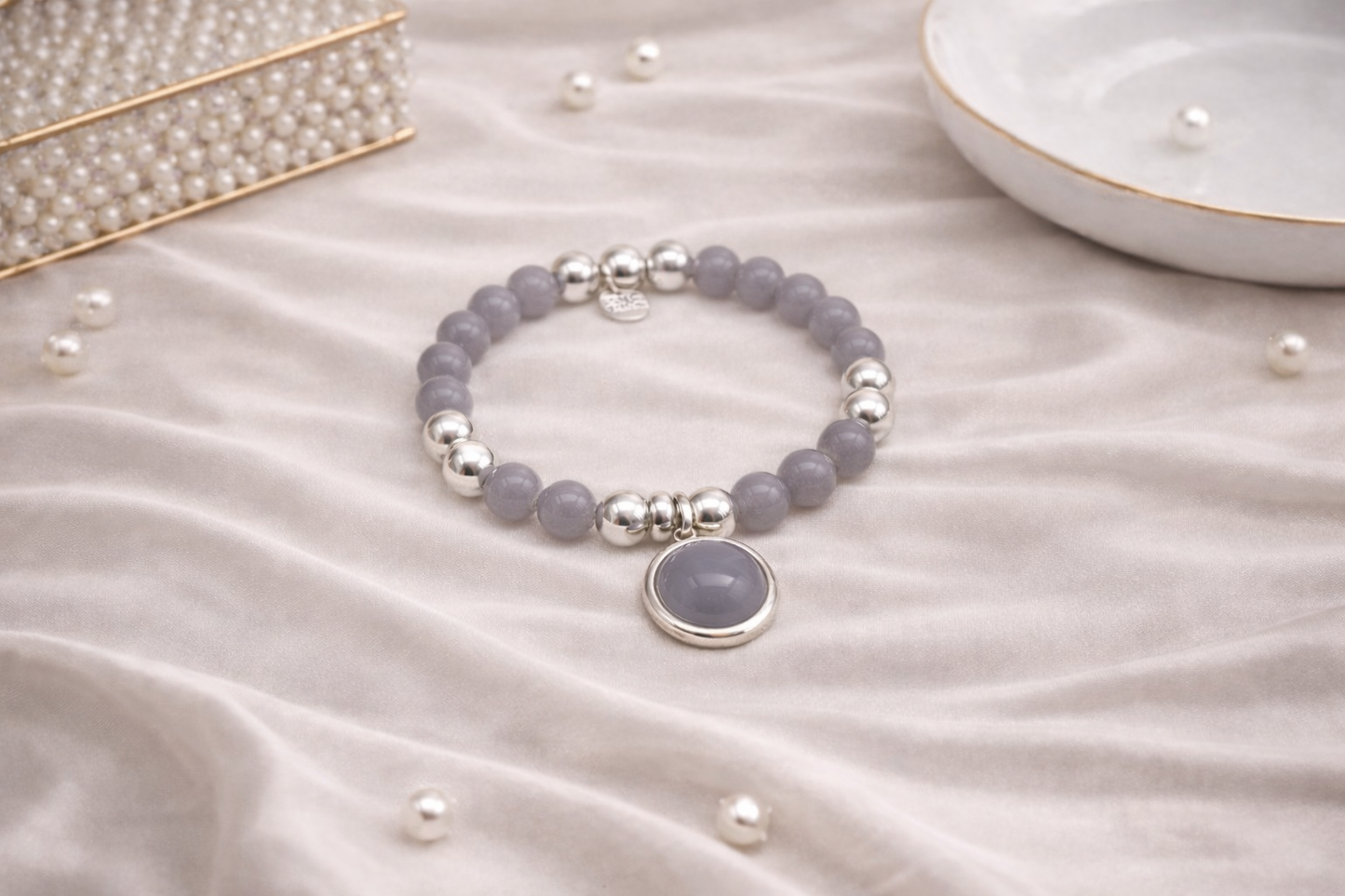 Armband elastisch mit Anhänger Rosa Grau elegant Nickelfrei Biba