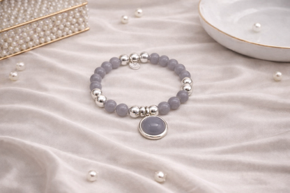 Armband elastisch mit Anhänger Rosa Grau elegant Nickelfrei Biba