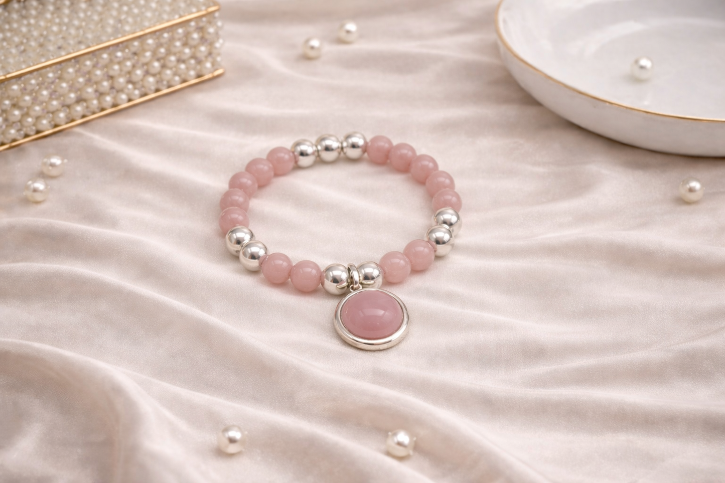 Armband elastisch mit Anhänger Rosa Grau elegant Nickelfrei Biba