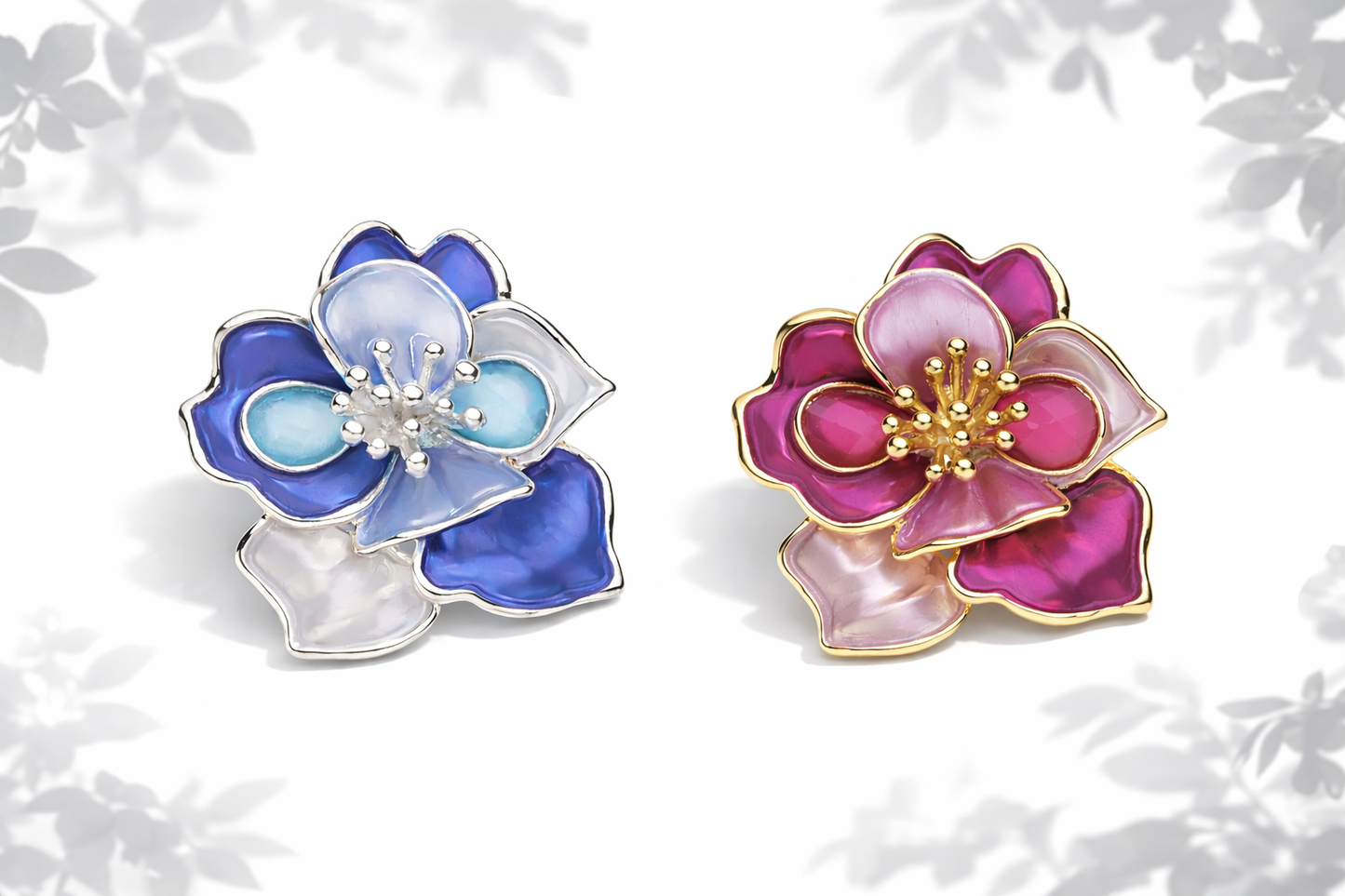 Brosche Blume Tropen Blau Fuchsia Anstecknadel Magnet Trend Sommer