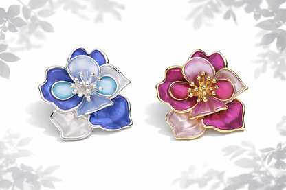 Brosche Blume Tropen Blau Fuchsia Anstecknadel Magnet Trend Sommer