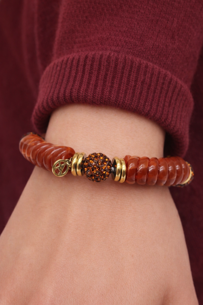 Armband elastisch Orange-Rot mit Gold Strass Statement Amorino