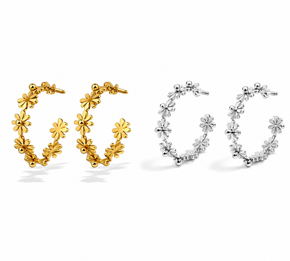 Ohrringe florale Finesse Silber- Goldfarben Gänseblümchen nickelfrei Kreolen Yehwang