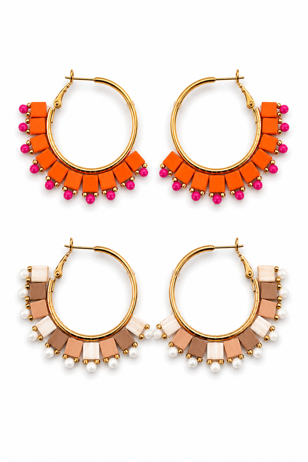 Ohrhänger Ohrringe Goldfarben Creolen Orange oder Beige Pink Nickelfrei Wauw