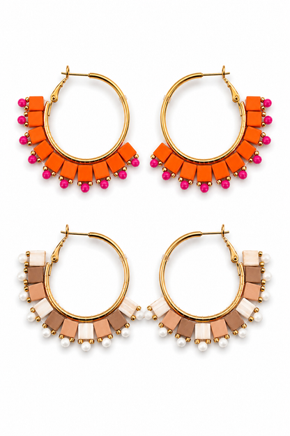 Ohrhänger Ohrringe Goldfarben Creolen Orange oder Beige Pink Nickelfrei Wauw