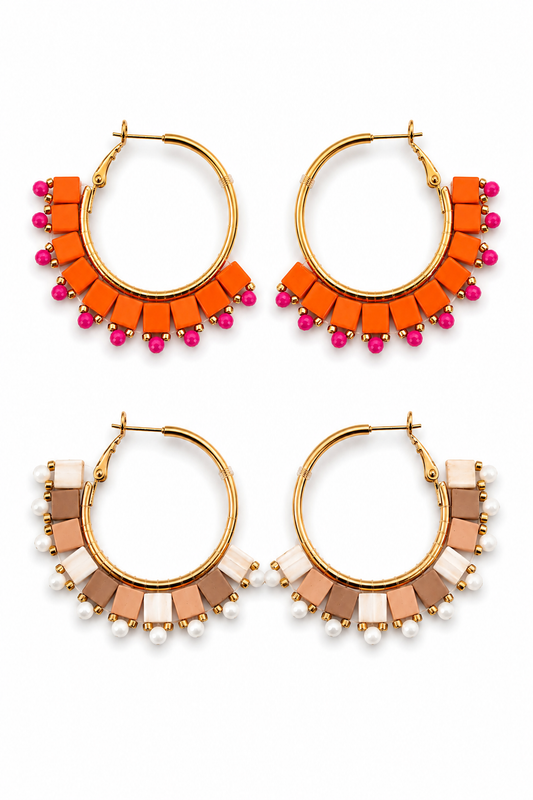Ohrhänger Ohrringe Goldfarben Creolen Orange oder Beige Pink Nickelfrei Wauw