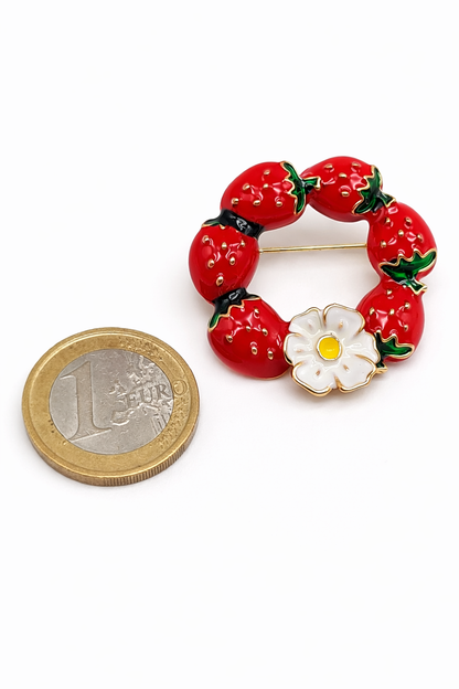 Brosche Erdbeerzeit Erdbeere Rot Obst Frühling Sommer Modeschmuck