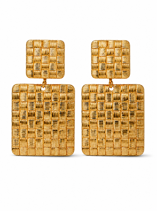 Ohrhänger goldenes Geflecht nickelfrei quadratisch elegant Yehwang