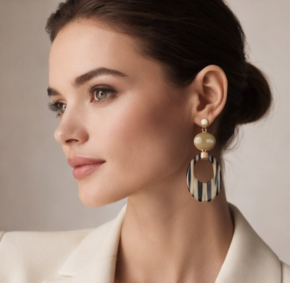 Ohrringe Ohrhänger Beige Acryl Nickelfrei elegant gestreift Biba