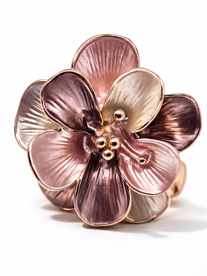 Ring Elastischer Ring Emailliertem Volant Blume Farben One-Size Amorino