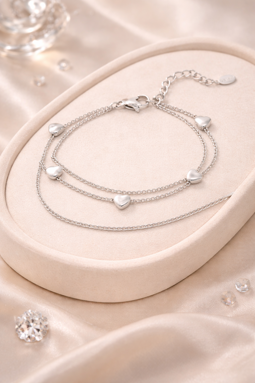 Armband „Lots of Hearts“ Silber- Goldfarben Doppelarmband filigran Herzchen Yehwang