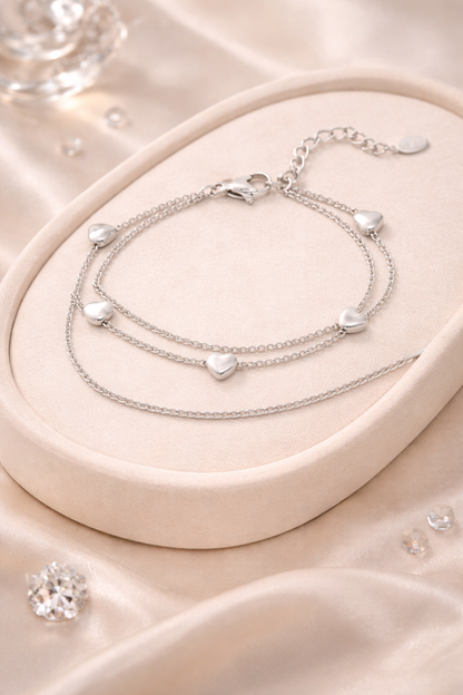 Armband „Lots of Hearts“ Silber- Goldfarben Doppelarmband filigran Herzchen Yehwang