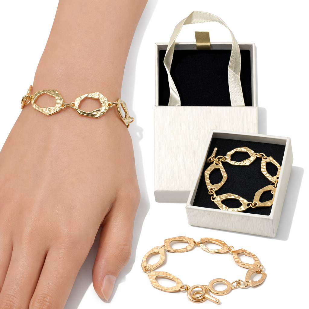 Armband Goldfarben Flaches Kettenarmband Stilvoll Statement Nickelfrei Amorino