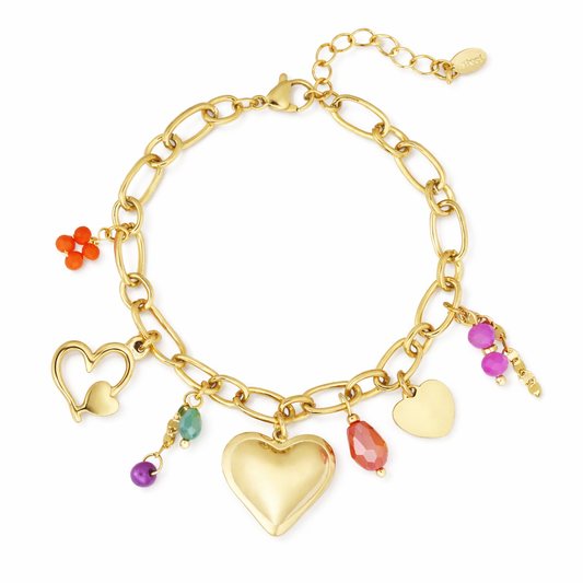 Armband Herz Goldfarben Pink Orange bunt Liebe Romantik Freundschaft Yehwang