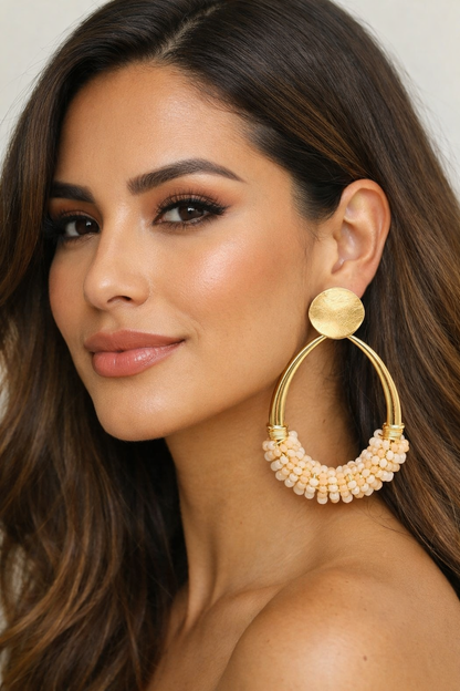 Ohrringe Ohrhänger Gold Tropfenform Creme farbene Perlchen Nickelfrei Sweet7