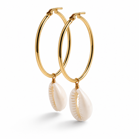 Ohrringe Creolen mit Muschel-Anhänger Nickelfrei Meer Ocean Modeschmuck Sweet7