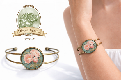Armband Armreif Rosa Pfingstrose Frühlings-Glascabochon-Armband