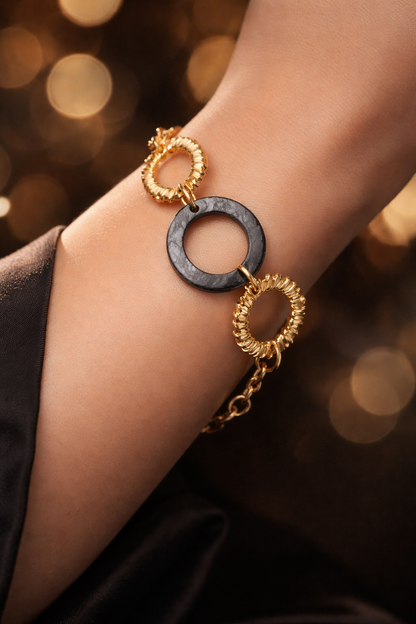 Biba Armband Matt Goldfarben Acryl Blau Beige Braun Luxus Elegant Biba Nickelfrei