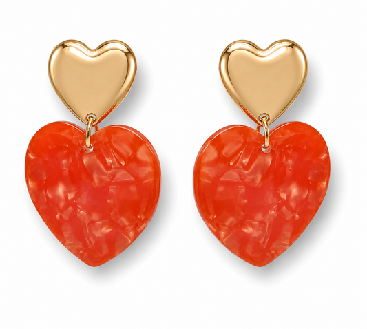 Ohrringe Ohrhänger Herz Herzanhänger Pink-Orange Perlmutt Optik Nickelfrei Sweet7