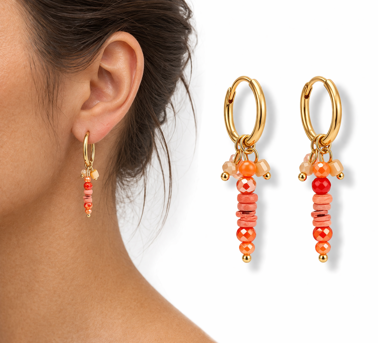 Ohrhänger Ohrringe Creolen Goldfarben Rund Gold Statement Orange Nickelfrei Wauw