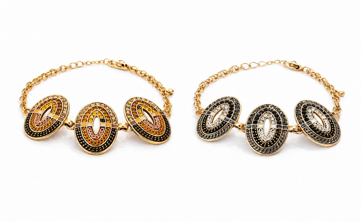 Blossom Bijoux Armband, Kristall Strass Armband, Goldfarben Schwarz, Statement