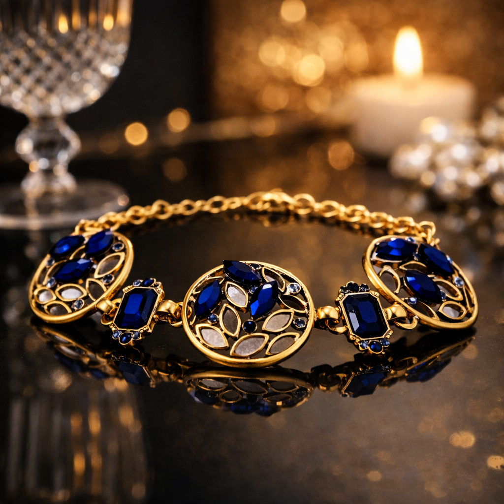 Armband Blossom Bijoux Kristall Strass Goldfarben Schwarz Rot Weiß Blau Statement