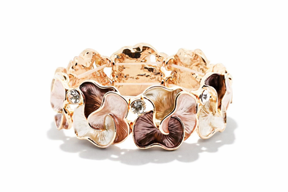Armband emailliertes elastisches Armband Blütenblätter Strasssteinen Lilatöne Amorino